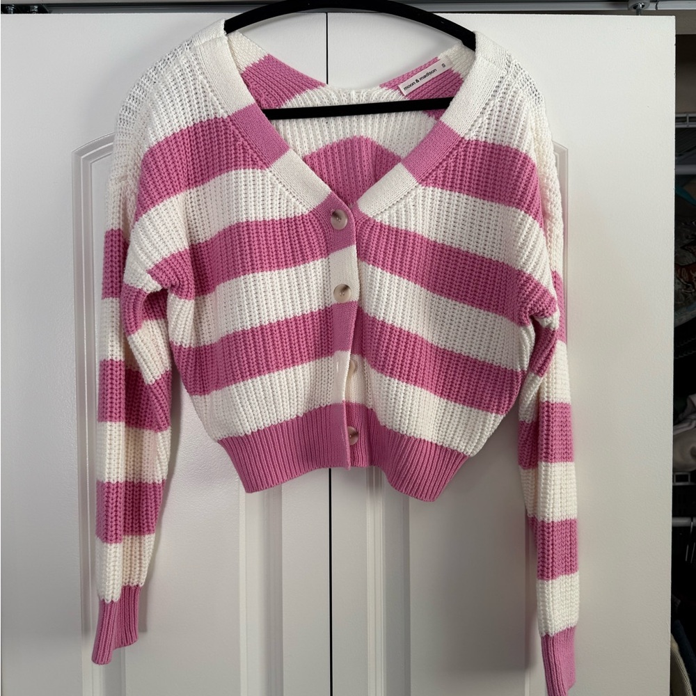 Pink & White Striped Women's Sweater